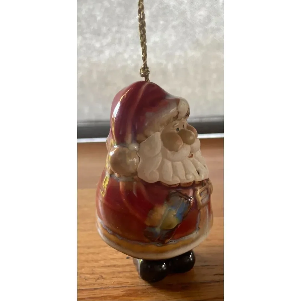 Vintage Ceramic Santa Claus Bell Ornament Boot Clapper Christmas Decor
